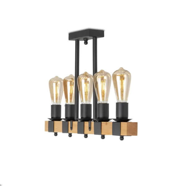 Stropní svítidlo 50609 "DEKO", 5x60W, E27, černá, přírodní olše - Image 3