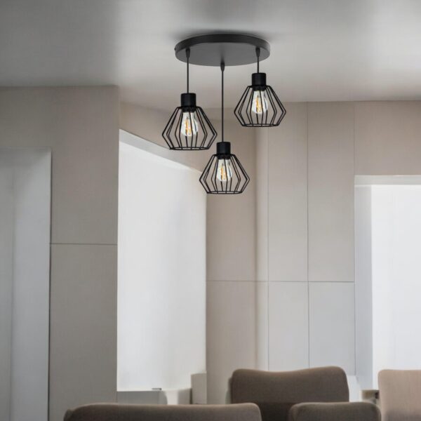 Závěsné stropní svítidlo NUVOLA ve stylu loft se třemi stínidly v černé barvě - Image 3
