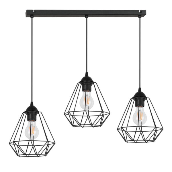 Light for home - Závěsné svítidlo na lanku s kovovými stínítky LH002 "DIAMOND LOFT CORRAL", 3x60W, E27, Černá