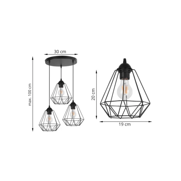 Závěsné svítidlo na lanku s kovovými stínítky DIAMOND LOFT CORRAL 3 - Image 2